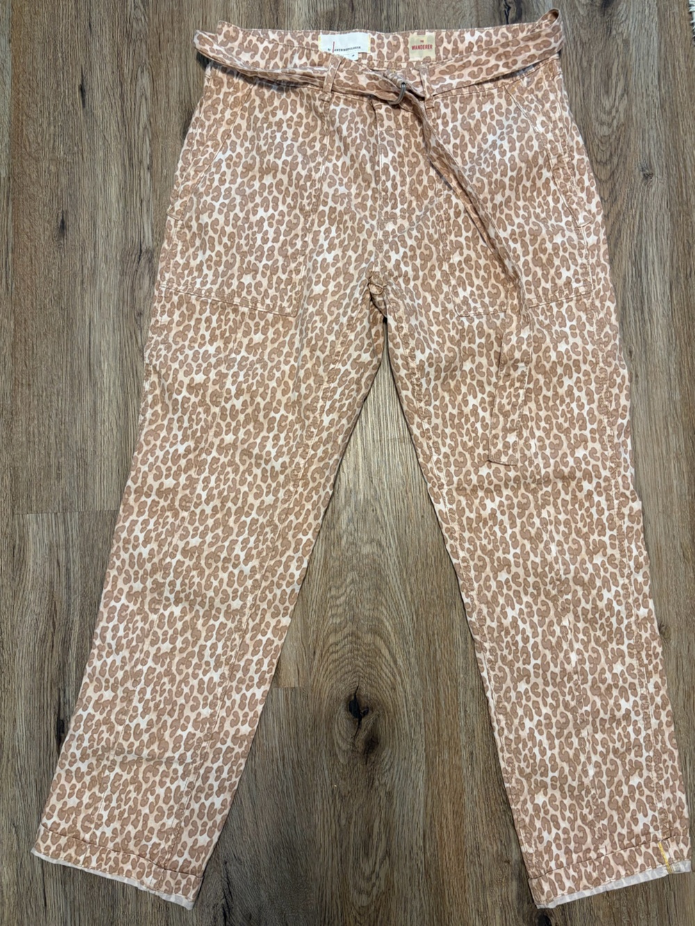 By Anthropologie The Wanderer Tan Leopard-Print Pants w/ adjustable tie-waist